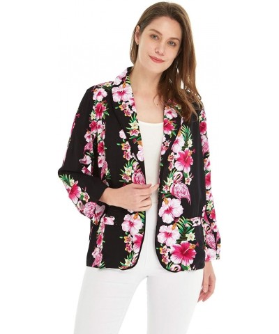 Matchable Family Hawaiian Luau Men Women Girl Boy Clothes in Pink Hibiscus Vine Black Women Women Ligth Jacket $11.60 Dresses