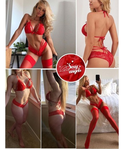 Lingerie Lace Babydoll 2 Piece Sexy Bra and Panty Sets Carmine Red $14.38 Lingerie