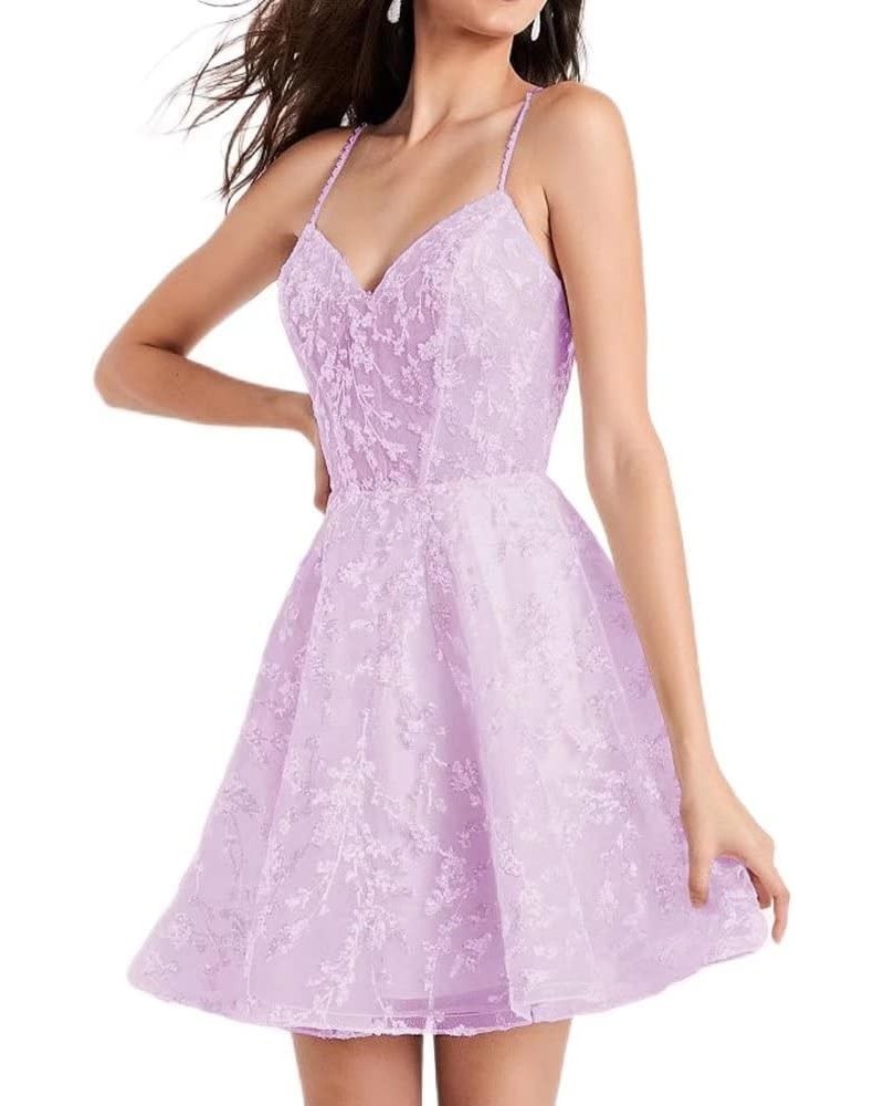 Spaghetti Straps Chiffon Homecoming Dresses Lace Appliques V Neck Prom Dress Short Formal Party Gown for Women Lilac $34.44 D...