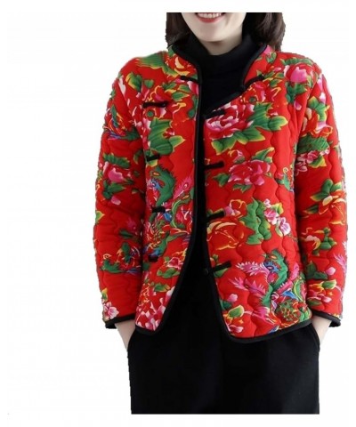 Autumn and Winter Women's Cotton Clothes Retro Chinese Northeast Big Flower Cotton Clothes Mom's Clothing Red1 $14.19 Jackets