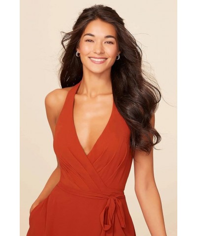 Women's Asymmetrical Wrap Halter Bridesmaid Dresses with Pockets Ruffle Chiffon Formal Party Gowns SYYS330 Orange $38.42 Dresses