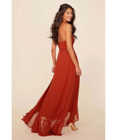 Women's Asymmetrical Wrap Halter Bridesmaid Dresses with Pockets Ruffle Chiffon Formal Party Gowns SYYS330 Orange $38.42 Dresses