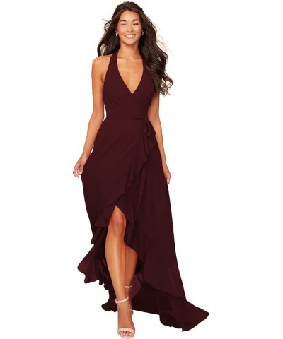 Women's Asymmetrical Wrap Halter Bridesmaid Dresses with Pockets Ruffle Chiffon Formal Party Gowns SYYS330 Orange $38.42 Dresses