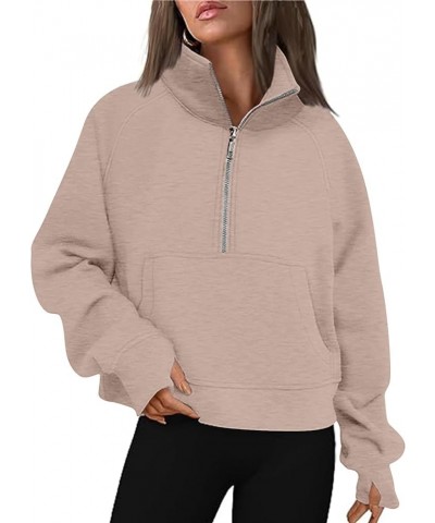 Women Half Zip Sweatshirt Hoodies Oversized Crop Pullover Winter Soft Warm Quarter Zipper Fall Tops with Pocket Khaki_04 $8.2...