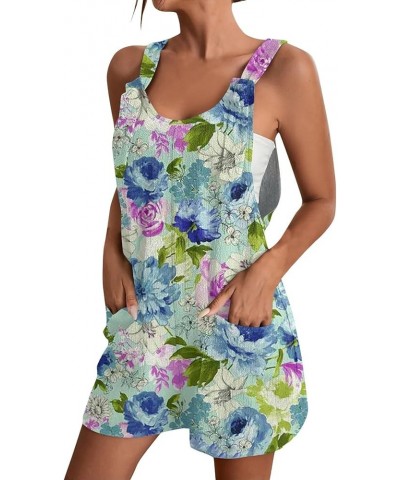 Women's Summer Casual Sleeveless Printed Rompers Loose Spaghetti Strap Shorts Overalls Jumpsuit with Pockets 02-blue $7.99 Ov...