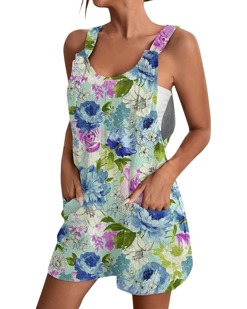 Women's Summer Casual Sleeveless Printed Rompers Loose Spaghetti Strap Shorts Overalls Jumpsuit with Pockets 02-blue $7.99 Ov...