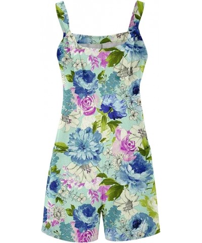 Women's Summer Casual Sleeveless Printed Rompers Loose Spaghetti Strap Shorts Overalls Jumpsuit with Pockets 02-blue $7.99 Ov...