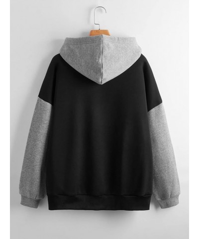 Women's Letter Print Long Sleeve Hoodies Top Colorblock Drop Shoulder Pullover Sweatshirt with Pockets Black $15.30 Hoodies &...