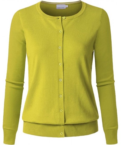 Women's Long Sleeve Button Down Crew Neck Soft Knit Cardigan Sweater Jcd001_lime $18.75 Sweaters