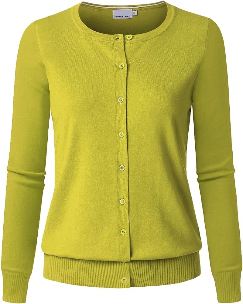 Women's Long Sleeve Button Down Crew Neck Soft Knit Cardigan Sweater Jcd001_lime $18.75 Sweaters