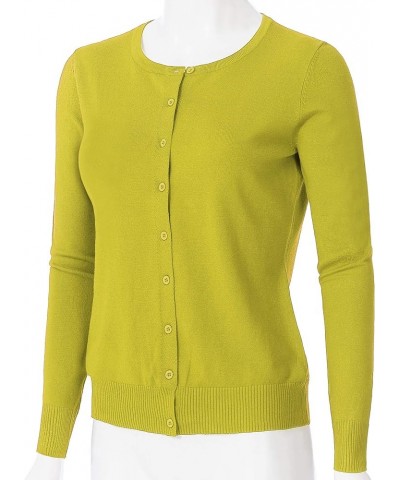 Women's Long Sleeve Button Down Crew Neck Soft Knit Cardigan Sweater Jcd001_lime $18.75 Sweaters