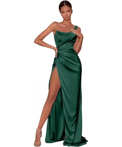 One Shoulder Prom Dresses for Women Ball Gown Pleated Satin Mermaid Formal Evening Gowns with Slit Teal $31.50 Dresses