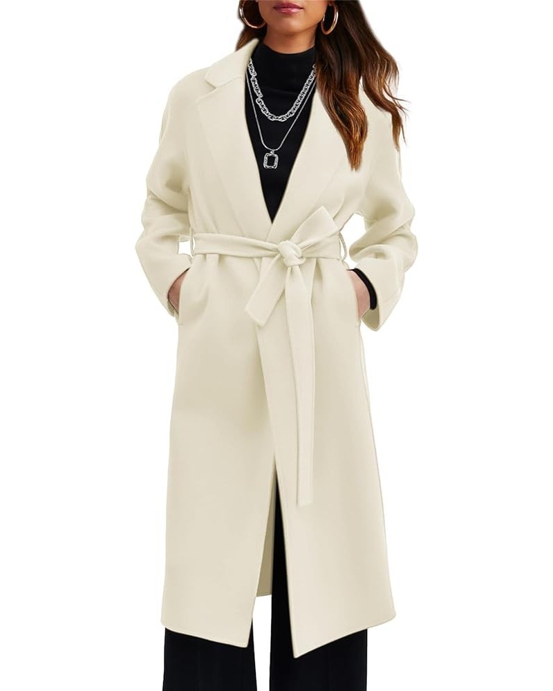 Womens Winter Peacoat Notch Lapel Collar Wool Blend Coat Long Pea Trench Coats Casual Oversized Jacket Outwear 07 Beige $26.0...