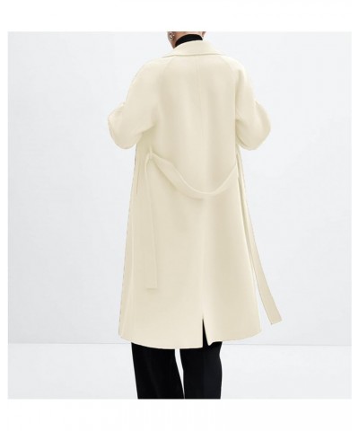 Womens Winter Peacoat Notch Lapel Collar Wool Blend Coat Long Pea Trench Coats Casual Oversized Jacket Outwear 07 Beige $26.0...