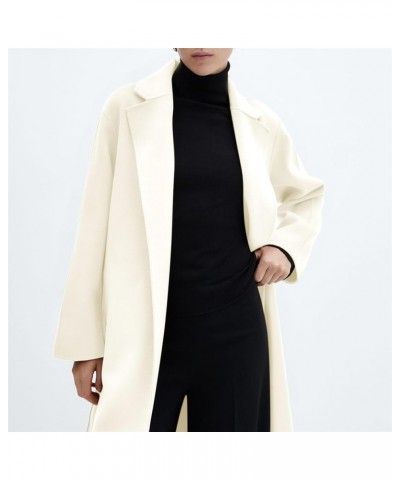 Womens Winter Peacoat Notch Lapel Collar Wool Blend Coat Long Pea Trench Coats Casual Oversized Jacket Outwear 07 Beige $26.0...