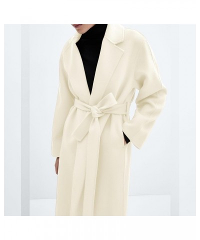 Womens Winter Peacoat Notch Lapel Collar Wool Blend Coat Long Pea Trench Coats Casual Oversized Jacket Outwear 07 Beige $26.0...