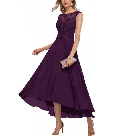 Women's Mother of The Bride Dresses Sleeveless High Low A-line Lace Applique Chiffon Formal Evening Gowns Grape $34.78 Dresses