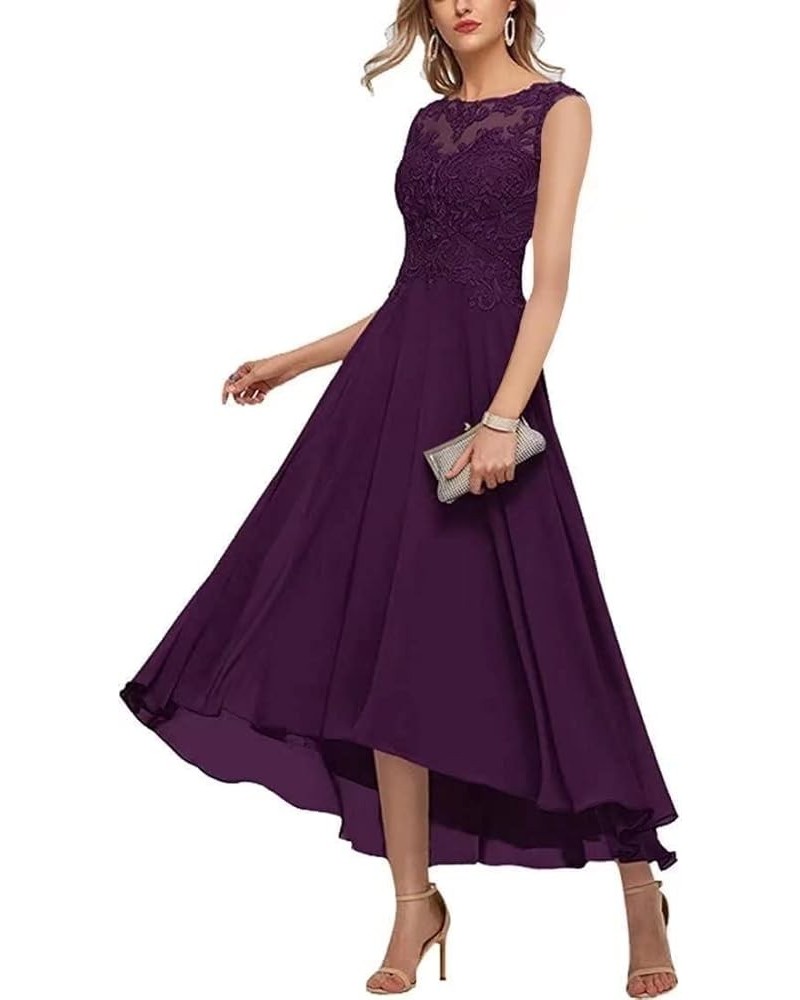 Women's Mother of The Bride Dresses Sleeveless High Low A-line Lace Applique Chiffon Formal Evening Gowns Grape $34.78 Dresses