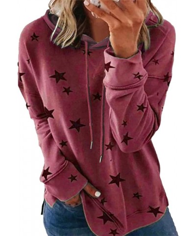 Womens Plus Size Crewneck Pullover Star Print Casual Shirt Long Sleeve Side Split Tops Red $12.32 Hoodies & Sweatshirts