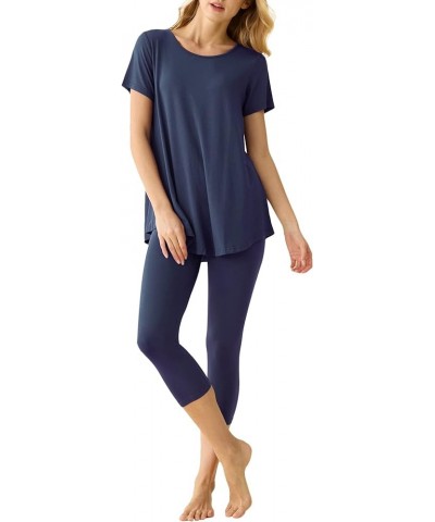 Women's Viscose Tunic Top Capri Leggings Pajamas Set Navy $14.40 Sleep & Lounge