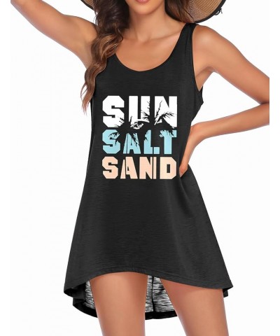 Women's Sleeveless Swimwear Coverups T-Shirt Beach Dress Tank Bikini Cover Up with Print A-black-coconut Palm $12.99 Swimsuits