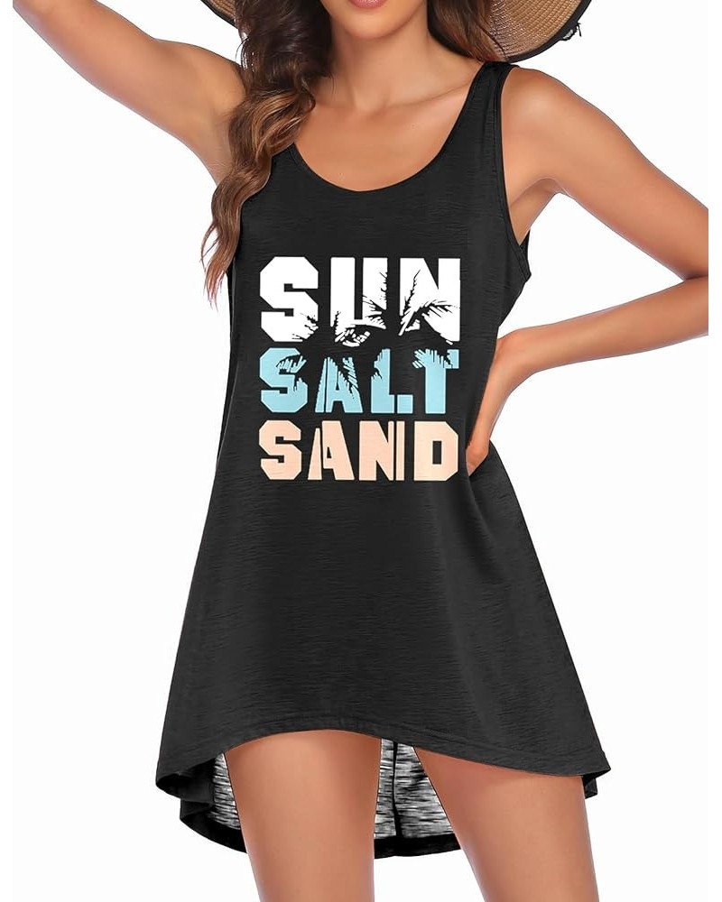 Women's Sleeveless Swimwear Coverups T-Shirt Beach Dress Tank Bikini Cover Up with Print A-black-coconut Palm $12.99 Swimsuits