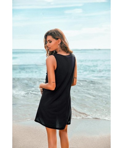 Women's Sleeveless Swimwear Coverups T-Shirt Beach Dress Tank Bikini Cover Up with Print A-black-coconut Palm $12.99 Swimsuits