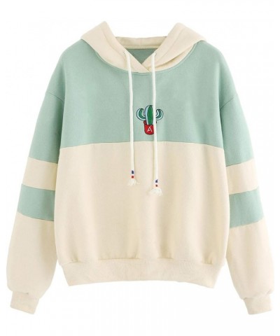 Women‘s Long Sleeve Colorblock Pullover Fleece Hoodie Sweatshirt Top Beige Green $17.59 Hoodies & Sweatshirts