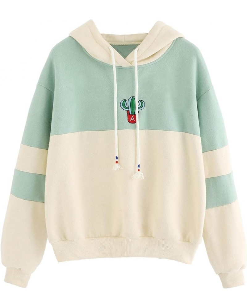 Women‘s Long Sleeve Colorblock Pullover Fleece Hoodie Sweatshirt Top Beige Green $17.59 Hoodies & Sweatshirts