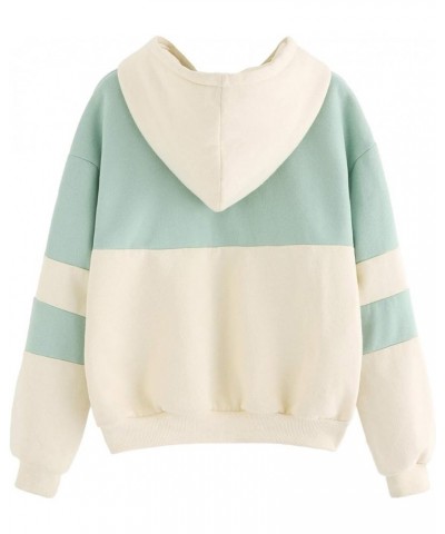 Women‘s Long Sleeve Colorblock Pullover Fleece Hoodie Sweatshirt Top Beige Green $17.59 Hoodies & Sweatshirts