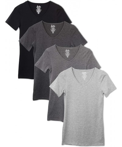 Women's 4-Pack V-Neck T-Shirt Base Layer Black/Greys $23.52 T-Shirts