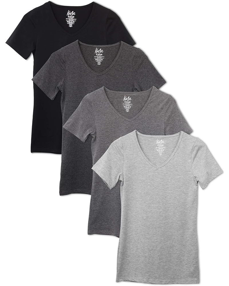 Women's 4-Pack V-Neck T-Shirt Base Layer Black/Greys $23.52 T-Shirts