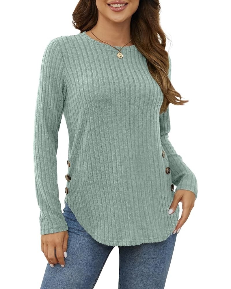 Women's Long Sleeve Fall Sweaters Lightweight Casual Crewneck Tunic Tops Light Green $17.99 Hoodies & Sweatshirts