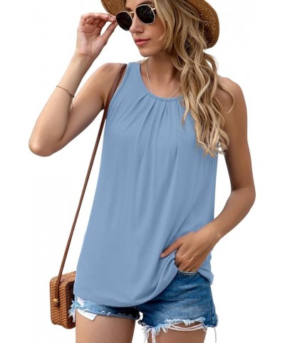 Women's Summer Sleeveless Pleated Back Closure Casual Tank Tops A-18- Serenity Blue $11.00 Tops