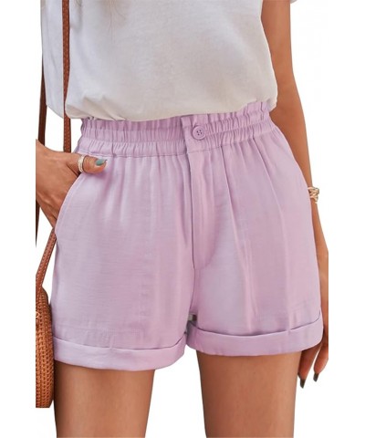 Women Comfy Cotton 2" High Waisted Shorts Casual Summer Ruffles Elastic Waist Short Pants with 4 Pockets A-purple $12.00 Others