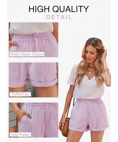 Women Comfy Cotton 2" High Waisted Shorts Casual Summer Ruffles Elastic Waist Short Pants with 4 Pockets A-purple $12.00 Others