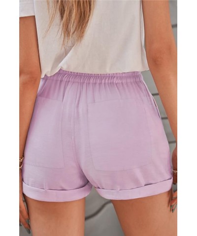 Women Comfy Cotton 2" High Waisted Shorts Casual Summer Ruffles Elastic Waist Short Pants with 4 Pockets A-purple $12.00 Others