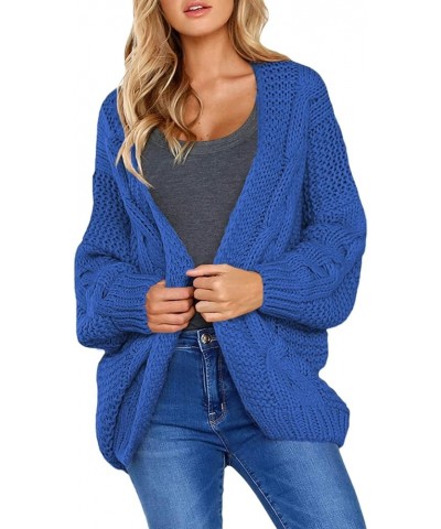 Womens 2023 Open Front Long Sleeve Chunky Knit Cardigan Sweaters Loose Outwear Coat E Royal Blue $24.91 Sweaters