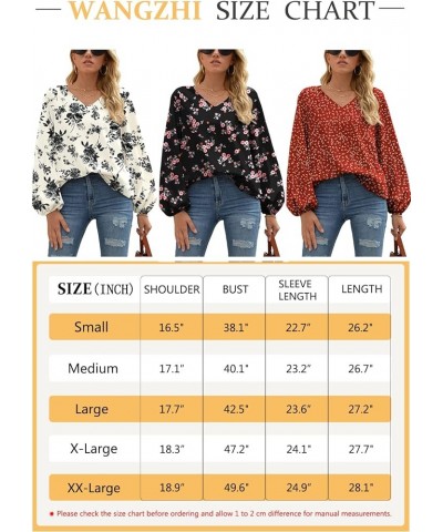 Women's Casual Sweet & Cute Loose Shirt Balloon Sleeve V-Neck Chiffon Blouse Top A24 Red Flower/Black $17.35 Blouses