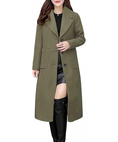 Womens Wool Blend Single Breasted Notched Collar Winter Pea Trench Coat with Pockets Army Green $23.65 Coats