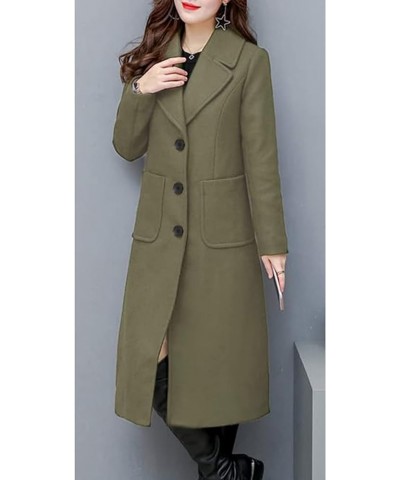 Womens Wool Blend Single Breasted Notched Collar Winter Pea Trench Coat with Pockets Army Green $23.65 Coats