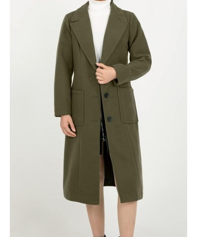 Womens Wool Blend Single Breasted Notched Collar Winter Pea Trench Coat with Pockets Army Green $23.65 Coats