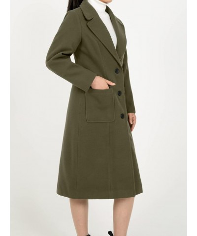 Womens Wool Blend Single Breasted Notched Collar Winter Pea Trench Coat with Pockets Army Green $23.65 Coats