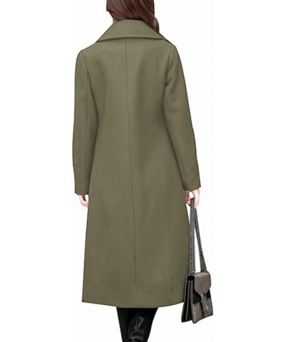 Womens Wool Blend Single Breasted Notched Collar Winter Pea Trench Coat with Pockets Army Green $23.65 Coats