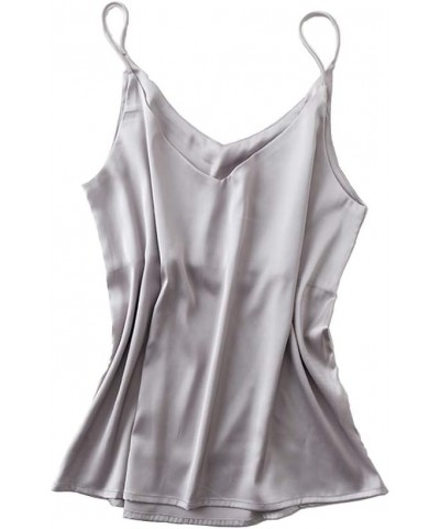 Womens Camisole Tops Tees Tank Ladies Cami Tops Soft Satin Sexy V Neck Crop Top Elegant Grey $10.15 Tops