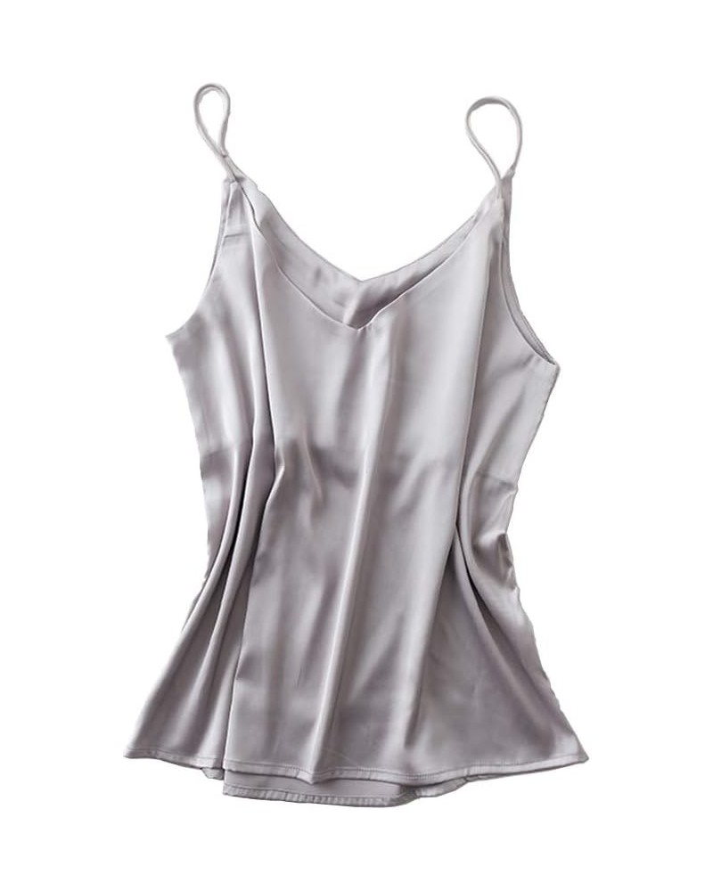 Womens Camisole Tops Tees Tank Ladies Cami Tops Soft Satin Sexy V Neck Crop Top Elegant Grey $10.15 Tops