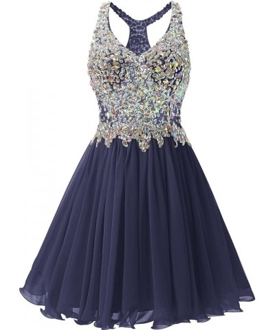 Women's V Neck Beaded Chiffon Homecoming Dress Short Prom Gown 2023 Cocktail Party Dress Navy $34.50 Dresses