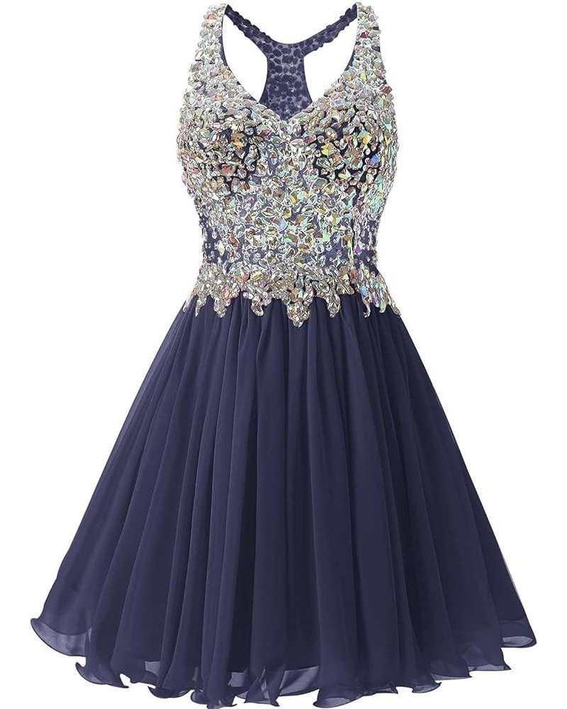 Women's V Neck Beaded Chiffon Homecoming Dress Short Prom Gown 2023 Cocktail Party Dress Navy $34.50 Dresses