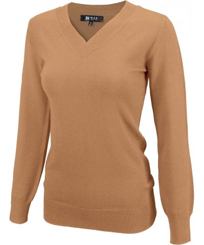 Women's Knit Sweater Pullover – Long Sleeve V-Neck Basic Classic Casual Knitted Soft Lightweight T-Shirt Top Camel $10.57 Swe...