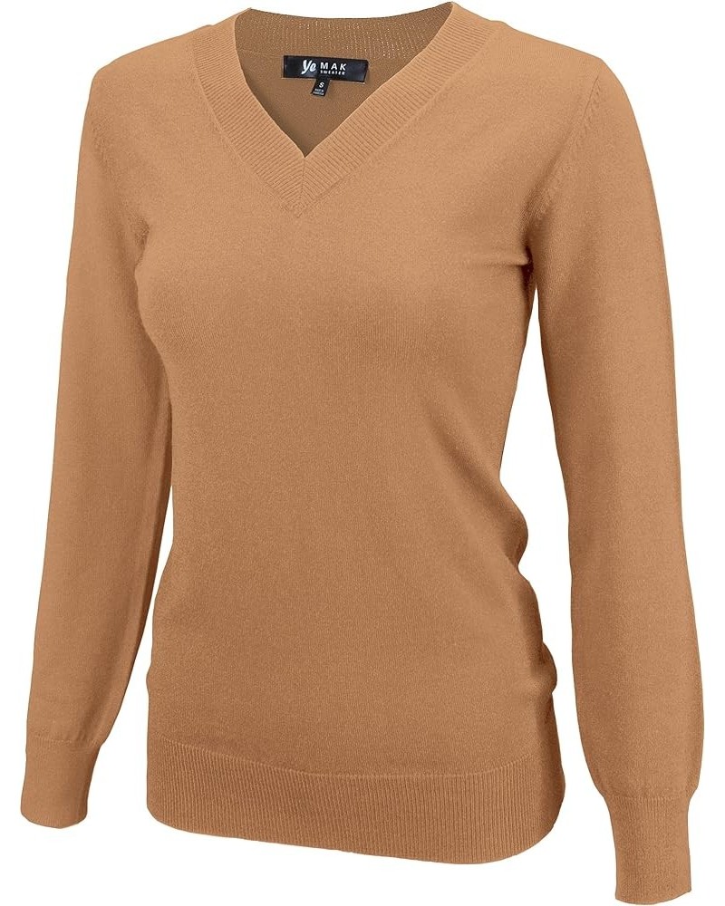 Women's Knit Sweater Pullover – Long Sleeve V-Neck Basic Classic Casual Knitted Soft Lightweight T-Shirt Top Camel $10.57 Swe...